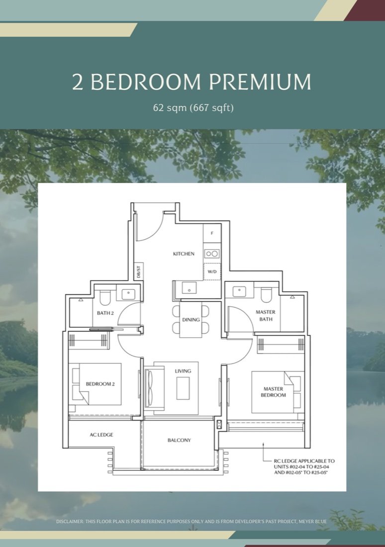 2 Bedroom Premium reference floor plan, 62 sqm