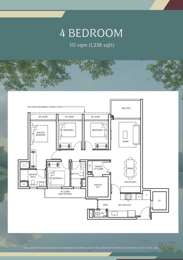 4 Bedroom reference floor plan, 115 sqm