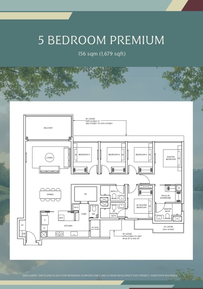 5 Bedroom Premium reference floor plan, 156 sqm